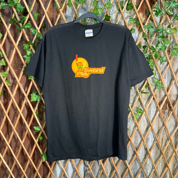 Vintage Y2K sword play innuendo 8 bit pixel video game shirt - Picture 1 of 4